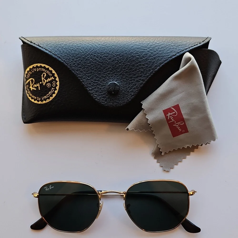 Ray-Ban RB3548N Gold Hexagonal Sunglasses 51mm Made in Italy
